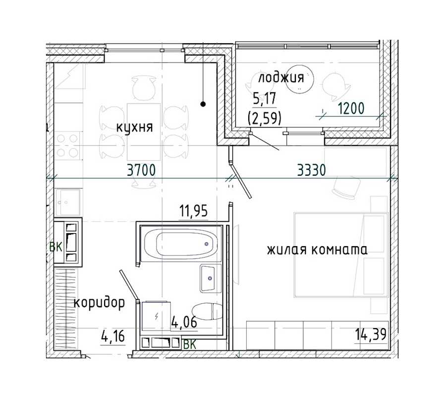 Однокомнатная квартира в : площадь 37.15 м2 , этаж: 4 – купить в Санкт-Петербурге